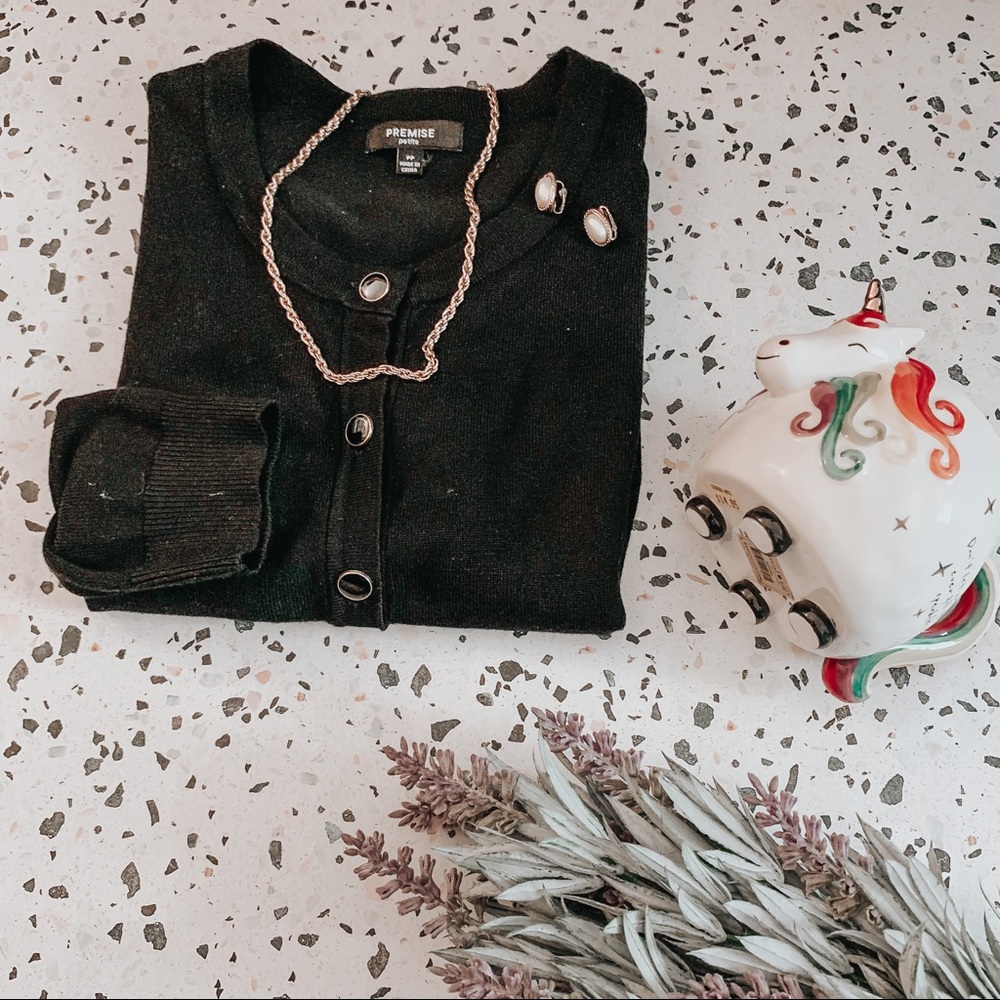 Vintage Black Cardigan w/ Gold Buttons SZ SP